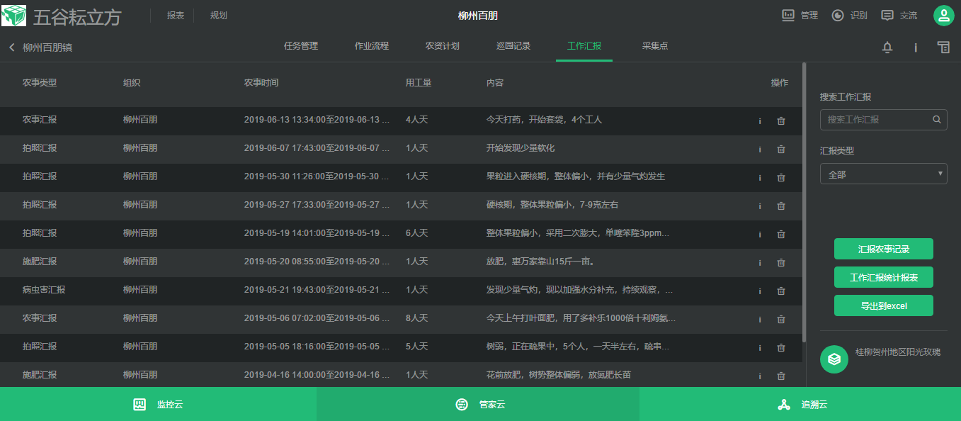 柳州百朋镇葡萄园的定位巡园、农事记录